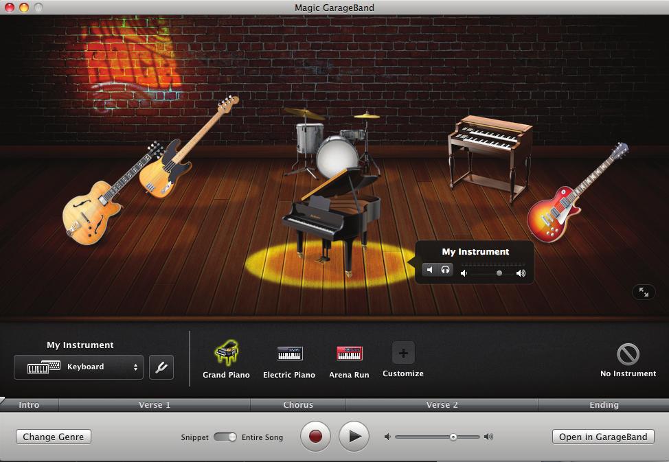 9. MAGIC GARAGEBAND Magic Garageband is a feature that was new to Garageband 08 and has received a bit of an upgrade for the 2009 version. It is not applicable to earlier versions.
