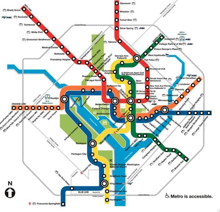 11 Appendix B Metro Rail Map Glenmont, Wheaton and Silver Spring have metro stations on the red line, providing easy