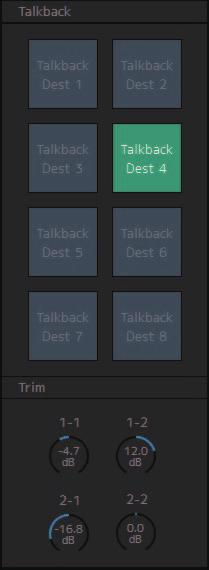 Talkback section Here you can select Talkback interrupt destinations and adjust Talkback output levels. 4-1-3d.