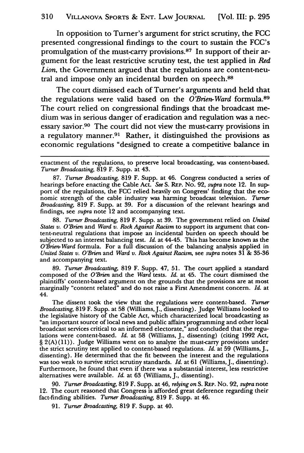 310 VILLANOVA Jeffrey S. Moorad SPORTS Sports & Law ENT. Journal, LAW Vol. 3, JouRNAL Iss. 1 [1996], Art. [Vol. 8 III: p.