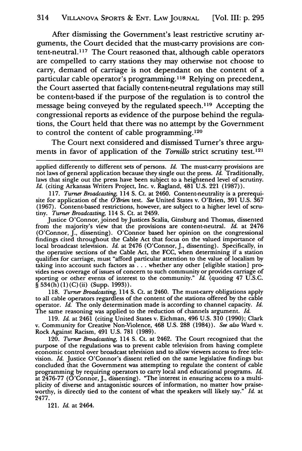 314 VILLANOVA Jeffrey S. Moorad SPORTS Sports & Law ENT. Journal, LAw Vol. JouRNAL 3, Iss. 1 [1996], Art. [Vol. 8 III: p.