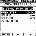 Single Frequency Setup Press F1 to enter the Single Frequency Setup menu. Use this menu to set the parameters for the frequency display mode.