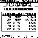DISPLAY LIMITS - Press F1, or press the UP or DOWN arrow keys to select or deselect viewable Limits in Scan mode.