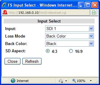 9-2-1. Input Select Clicking block (1) on the Video block diagram opens the Input Select dialog box. Select setting values for parameters in the respective pull-down menus.