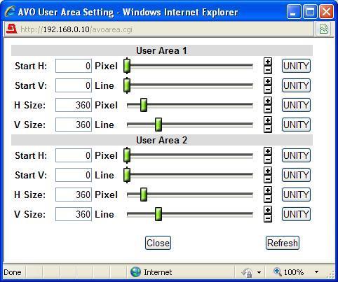 9-2-2-3. User Area 1, 2 Clicking Set Area of Sample Area on the AVO setting dialog box opens the User Area 1, 2 Setting dialog box. After completing the settings, click Close to close the dialog box.