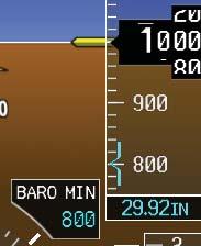 PRIMARY FLIGHT DISPLAY (PFD) PRIMARY FLIGHT DISPLAY Barometric Minimums Bug For altitude awareness, a barometric Altitude Minimums Bug commonly referred to as the Minimums Bug, can be set.