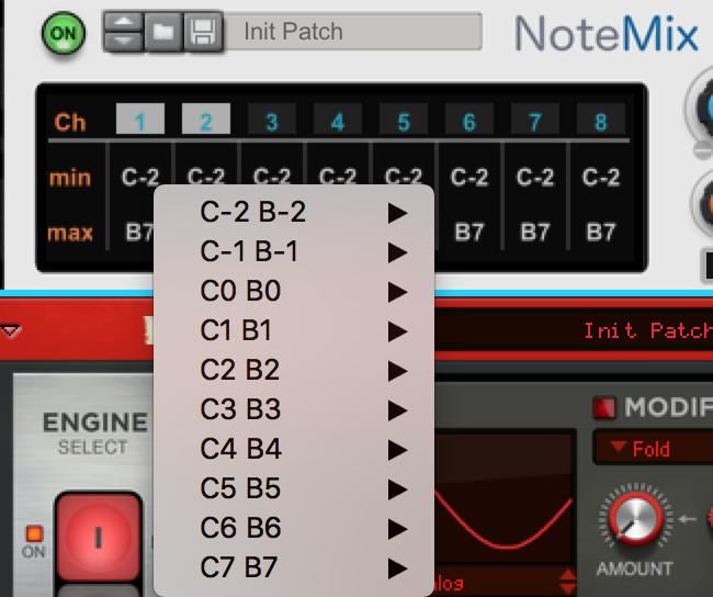 a note range for each channel by selecting a min and max note Select a note