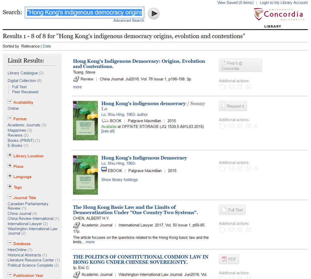 Discovery Search: for known items Performed an exact title search Book review Print