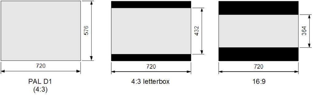 27 The figure above shows PAL D1 resolution, 4:3 letterbox format and the 16:9 format. These 3 are considered to be the most common ones for processing with the IO [io].