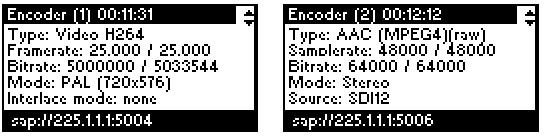 66 2. Encoder (video and audio) The second dialog of the status menu contains information about the current encoding process in case the IO [io] is running as an encoder.