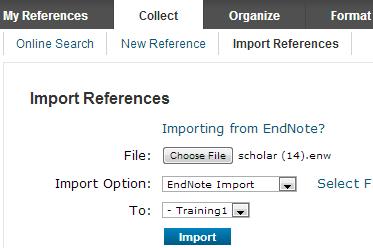 enw Return to EndNoteWeb Collect>Import