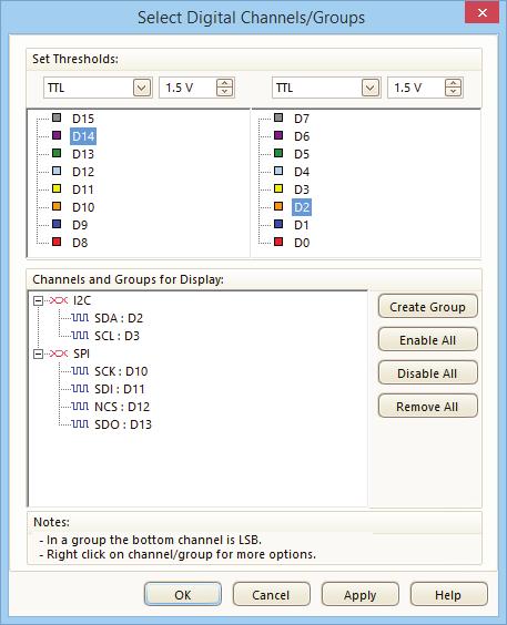 Digital channels To view the digital signals in the 6 software, simply click the digital channels button.