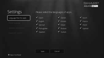 To exit this menu at anytime, press the MENU, EXIT or BACK button on the remote control. The Application Menu allows you to access the TV set s SMART features.