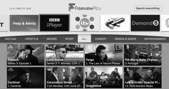 Freeview Play Menu FREEVIEW PLAY MENU Freeview Play Freeview Play brings together live TV viewing with catch-up TV services such as BBC iplayer, ITV player, More4 and Demand 5.