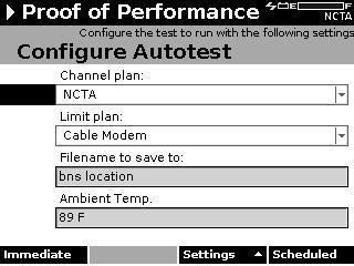 Configure the Proof of Performance Test Channel Plan, Limit Plan, Filename to save to, Ambient Temp, etc.