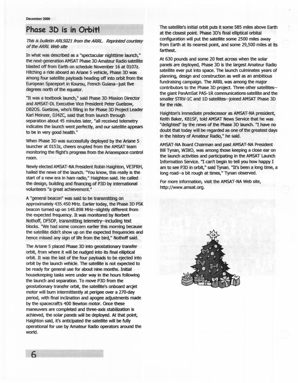 December 2000 This is bulletin ARlS021 from the ARRl.