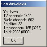 You see the TV channels (light blue background) and the radio channels (light green background) as well as a transponder list and a satellite list.
