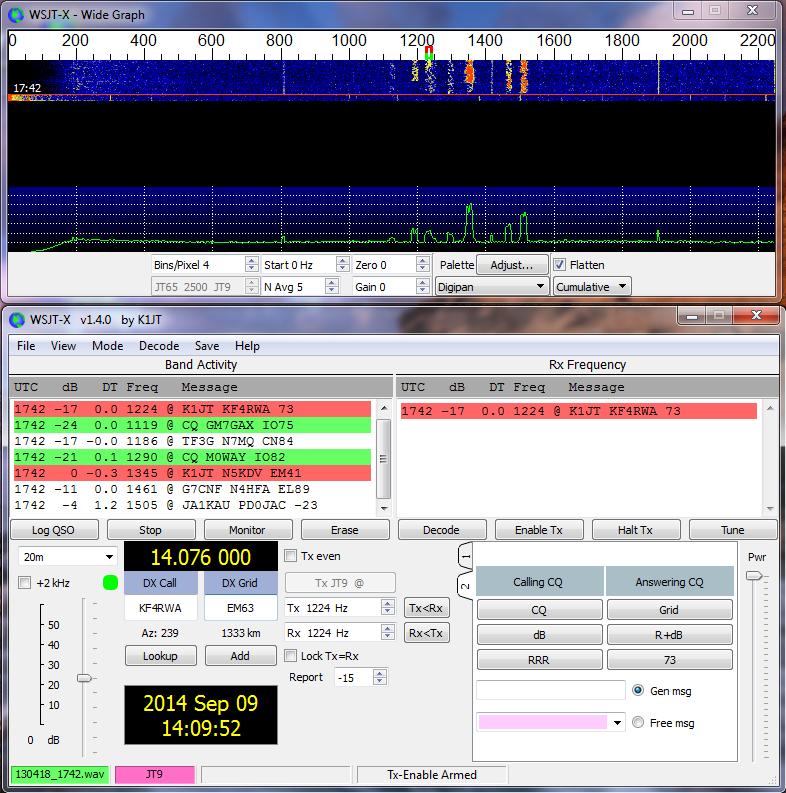 7 WSJT-X screenshot The sequence of transmissions in the Rx Frequency window comprises a contact: The sequence of transmissions shown there comprise a complete contact, and that whole process takes