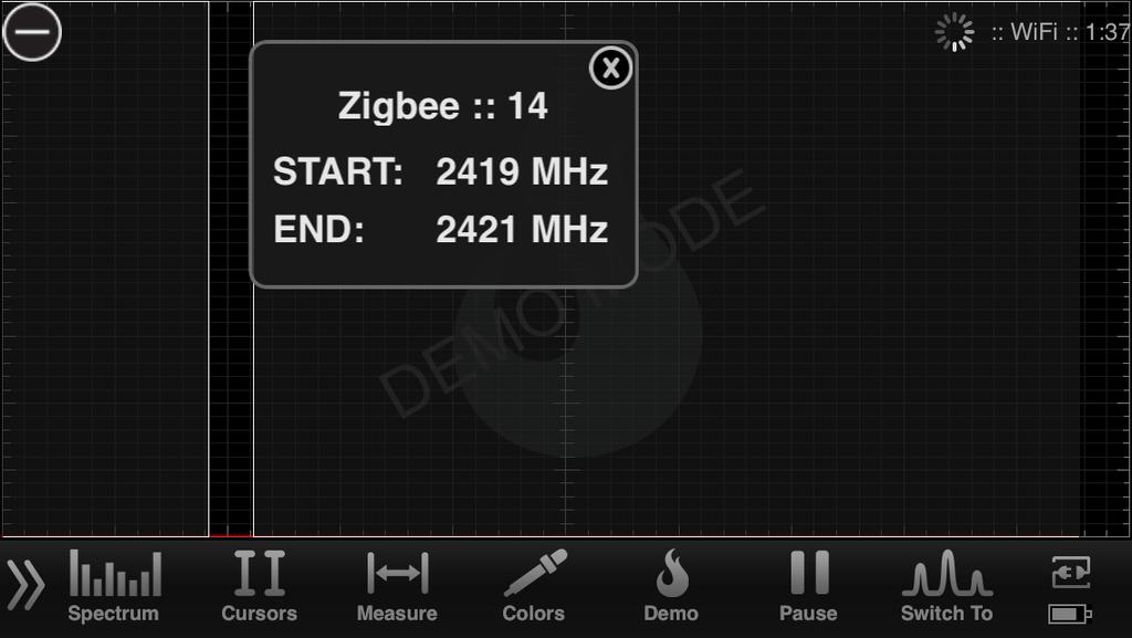2.34 Other Features ZigBee Viewing ZigBee s specific channel guide is helpful for troubleshooting ZigBee systems. To access this feature: Step 1 Tap the measure menu option.