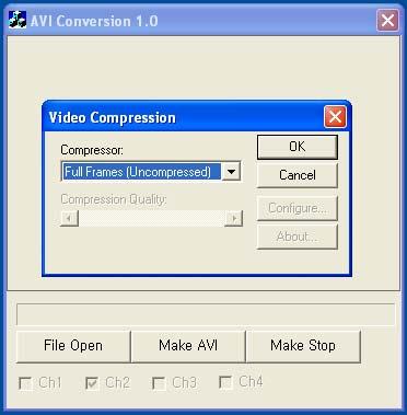 c) AVI Conversion Program can be executed channel by channel. First, select the channel which is converted. Then press MAKE AVI to convert into AVI file.