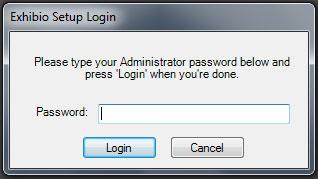 Initializing Enter the Administrator password and click Login. The factory-set default password is exhibio.