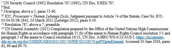 o If providing a URL with a UN document, cite as follows: [UNBody] (Year) [Title of Report or Document], UN Doc. [Number]. [URL]. Accessed [Date]. (Eg footnote 12 in Example 7.