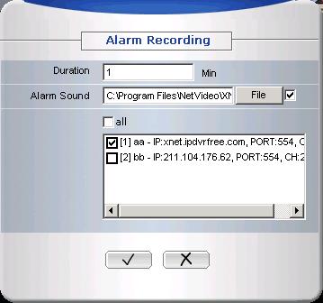 Play speed control 1, 2, 3, 1/3, 1/2 of normal playback speed. 4.2.3. Alarm Recording This feature is used to setup a recording duration initiated by alarm.