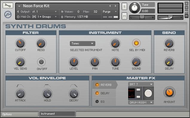 Overview Drum and Percussion Kit Layout 1.3.1 Drum and Percussion Performance Views An example Performance View from the Synth collection.