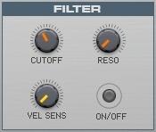 The RETURN/AMOUNT knob controls the overall volume of the effect. The EQ tab of the MASTER FX section. Clicking on the EQ tab offers control over a fixed 3-band EQ for the main drum mix.