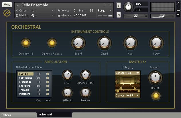 The Instrument Collections Orchestral The multi-articulation orchestral Instruments Performance View.