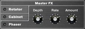 The Instrument Collections World Phaser The Phaser tab of the Master FX section. The Phaser effect for the vintage section is an LFO-modulated stereo allpass filter.