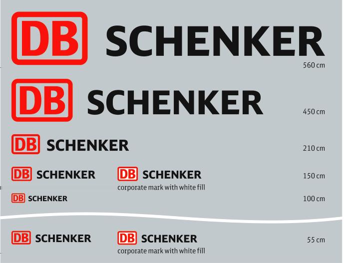 The logo is smaller on the rear but horizontally center aligned. In addition is the Internet address www.dbschenker.com placed on the back of the vehicle using the color RAL9005.