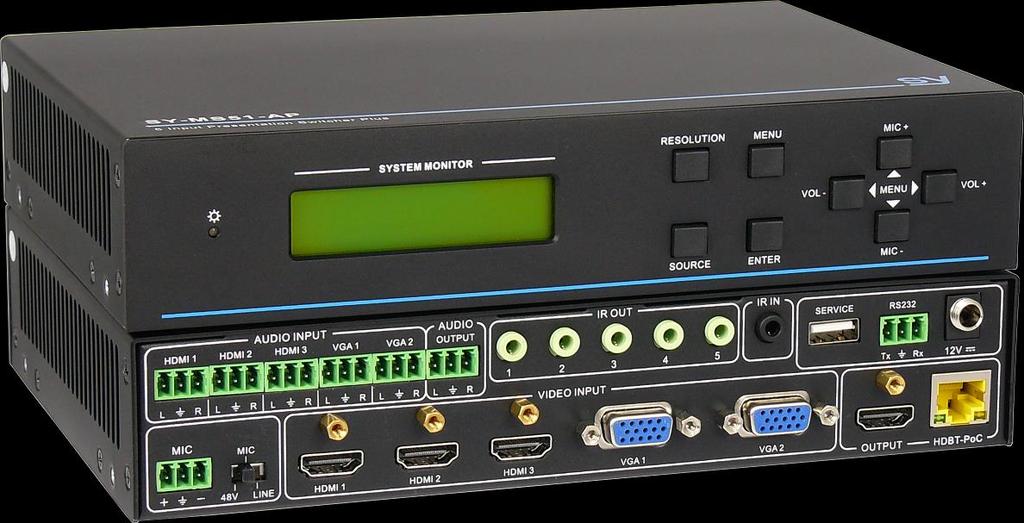 Installation Guide SY-MS51 and SY-MS51-AP Scaling Presentation Switcher 3 HDMI, 2 VGA (RGBHV, YPbPr or Composite Video) inputs Simultaneous HDMI & HDBT
