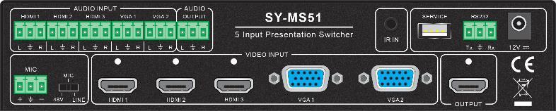 Rear Figure 1 - SY-MS51 Rear Panel Figure 2 - SY-MS51-AP Rear Panel The following connectors are available on both the SY-MS51 and the SY-MS51-AP Name Description Audio Inputs Audio inputs Audio