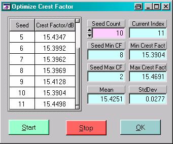 Optimize Crest Factor This menu item enables calculating IQ data with varying start seeds.