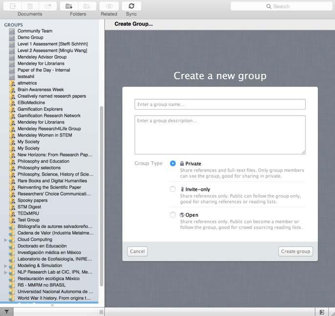 Create Groups See the groups you created, joined or