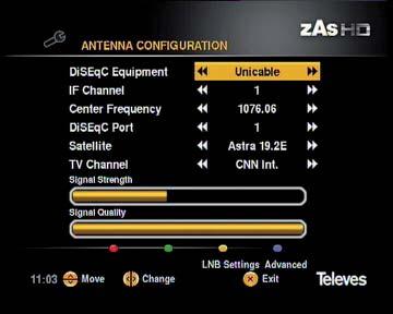 Select one of the two ports on the DiSEqC port option and assign a satellite to this port on the Satellite option.
