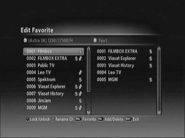 HD2011IR User Manual 35 4. You can edit favorite channel list(s) or group(s). Select the Favorite group using the button and press the OK button.