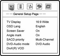 SETTING UP THE PLAYER: ADVANCED Setup Menu Options The following is an advanced tour of the Setup Menu options which enables control over how your DVD player functions in various situations and with