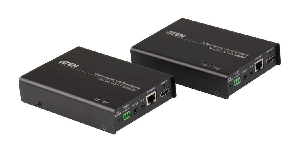 Product Overview Extender over single Cat 5 with Dual VE814 4-Port Splitter VS184A Supports one local and two remote displays Connectivity extends an connection up to 100m via one Cat 5e/6/6a cable