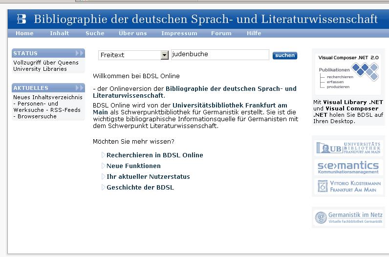 C. Other databases of interest available at Queen s Bibliographie der deutschen Sprach- und Literaturwissenschaft A major, international bibliography for German