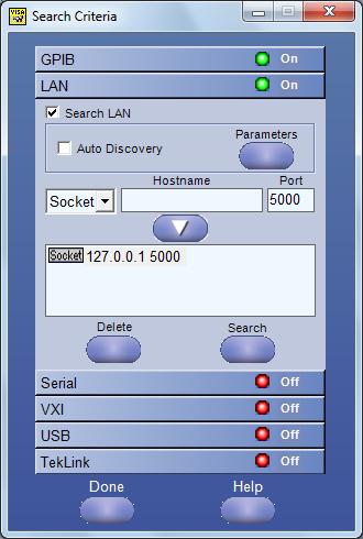 SCPI commands 2. Click Search Criteria. In Search Criteria menu, click LAN to Turn-on.