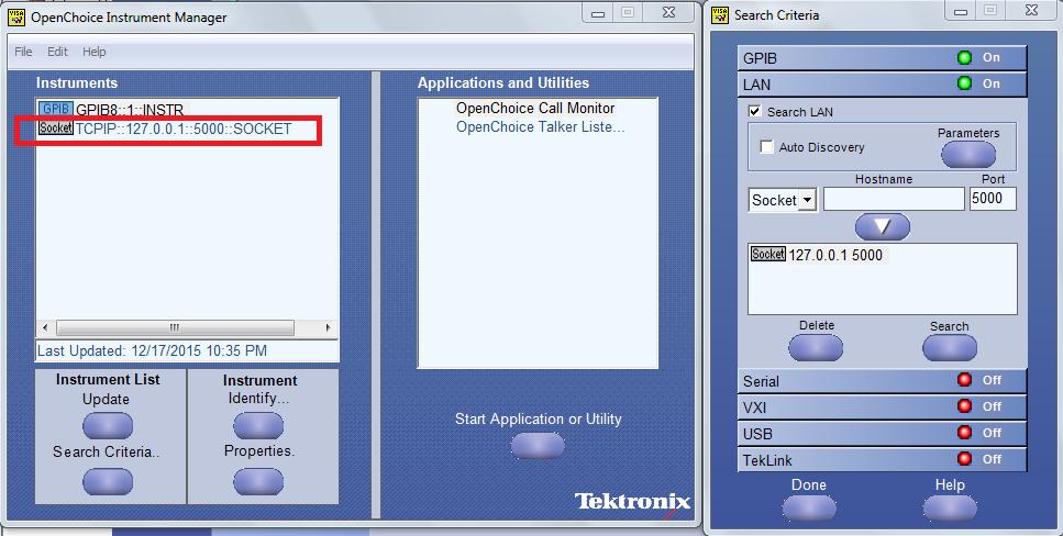 SCPI commands 3. Click Search to setup the TCPIP connection with the host.