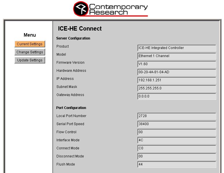 Connecting to ICE-HE Web Server Once you ve established an Ethernet connection to the ICE-HE, enter http://192.168.1.251 to connect to the unit s onboard Web server.