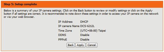 If you have selected DHCP, you will see a summary of your settings,