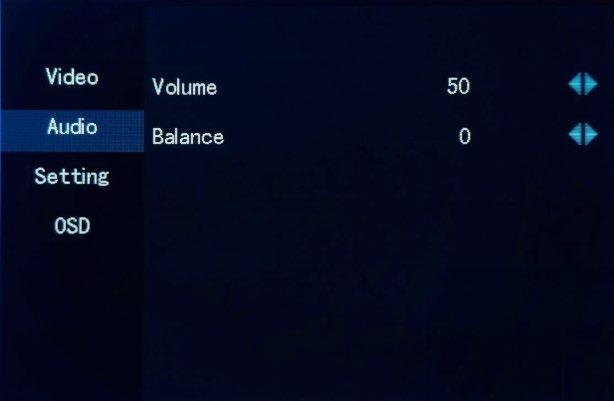 Audio Volume, Balance. 3.2 Sub-Menu Descriptions The default settings shown are the values the unit comes with out-of-the-box.