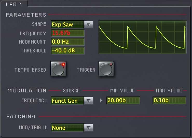 Amount This value sets how much attenuation is applied to the mod source. 4.4.15 LFO 1 and 2 Effect Block Parameters The H3000 Factory includes two independent low frequency oscillator (LFO) blocks.