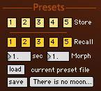 Store Recall Morph Time in seconds, Morph Load Save, Preset Name - Store & Recall Store This stores the current settings (All Klang, Granulator, Basunera settings minus gain, Effects Window settings,