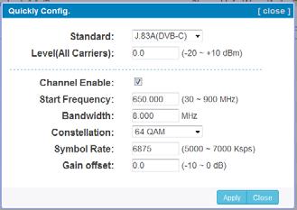 Click to set all channels RF QAM output parameters Click to set each channel RF QAM output
