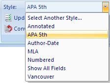 5 Style If you simply want to change the style, without changing any of the other options available in the Format Bibliography command, the Style drop-down list